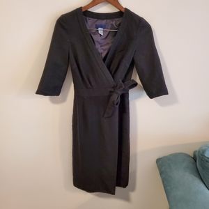 J crew wool wrap shirt dress midi dress tie waist size zero dark grey preppy